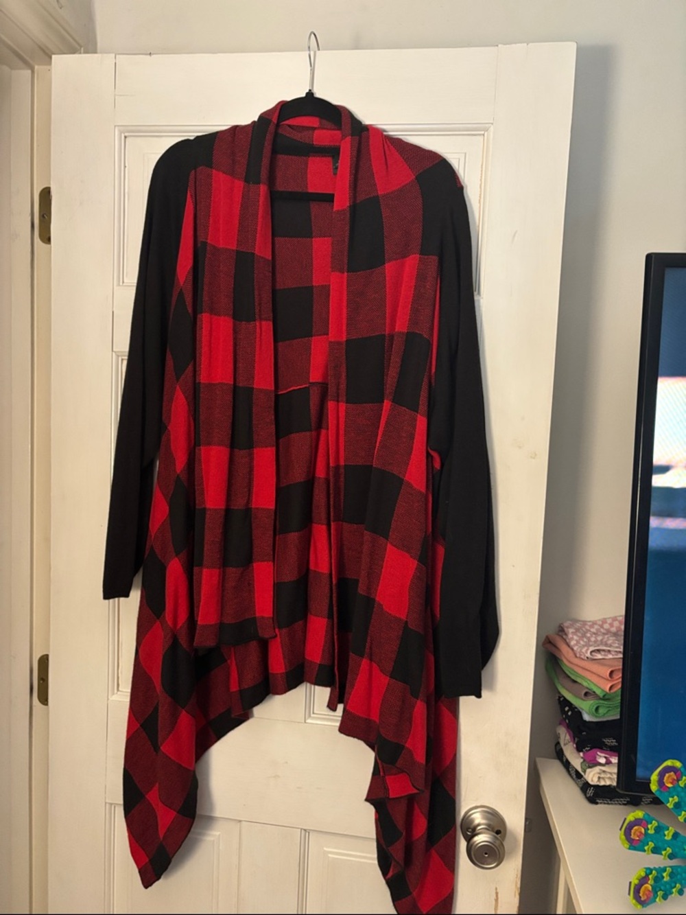 torrid Red and Black Buffalo Plaid Draped Cardigan